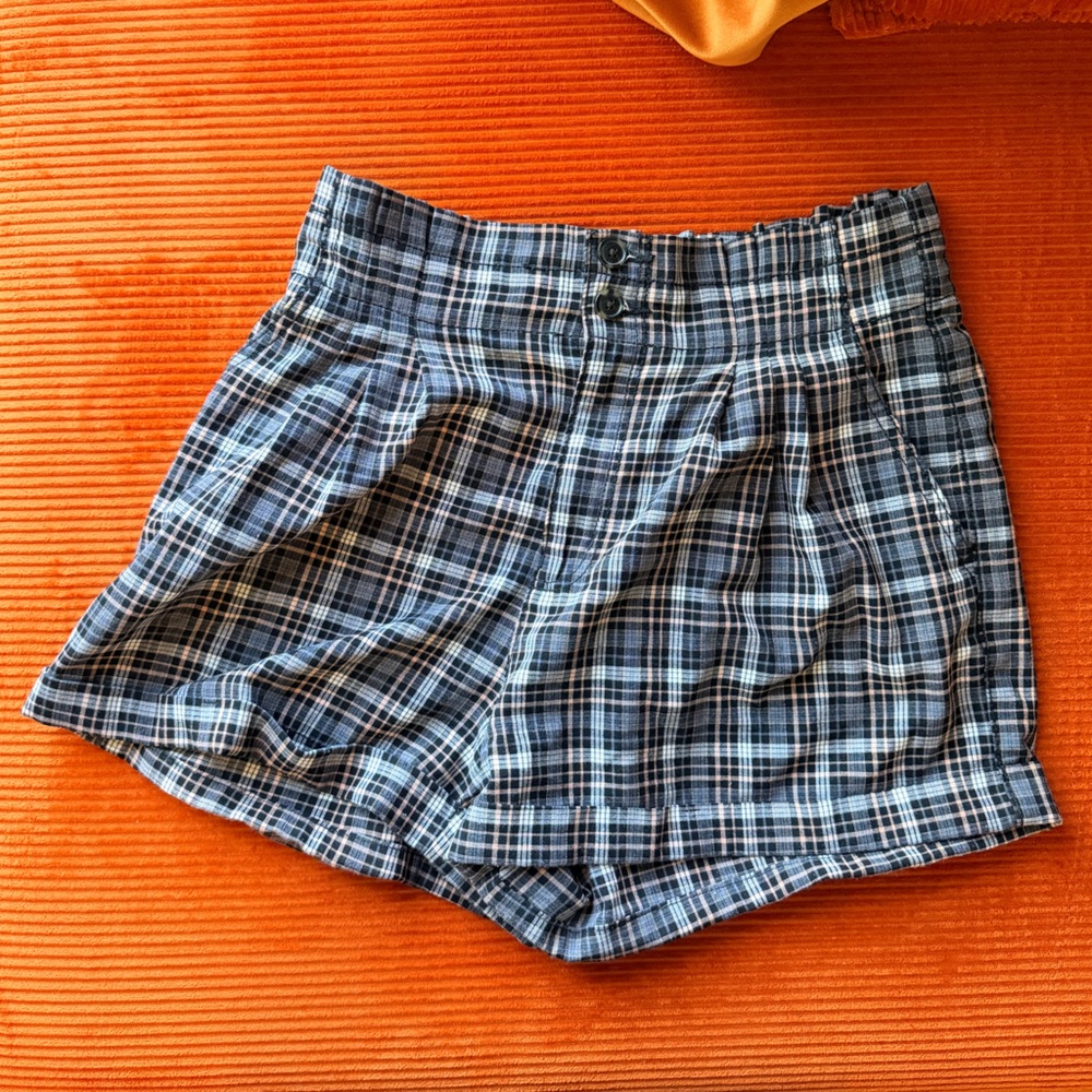 American Eagle Outfitters Plaid High-Waist Shorts - Pink/Black/White
